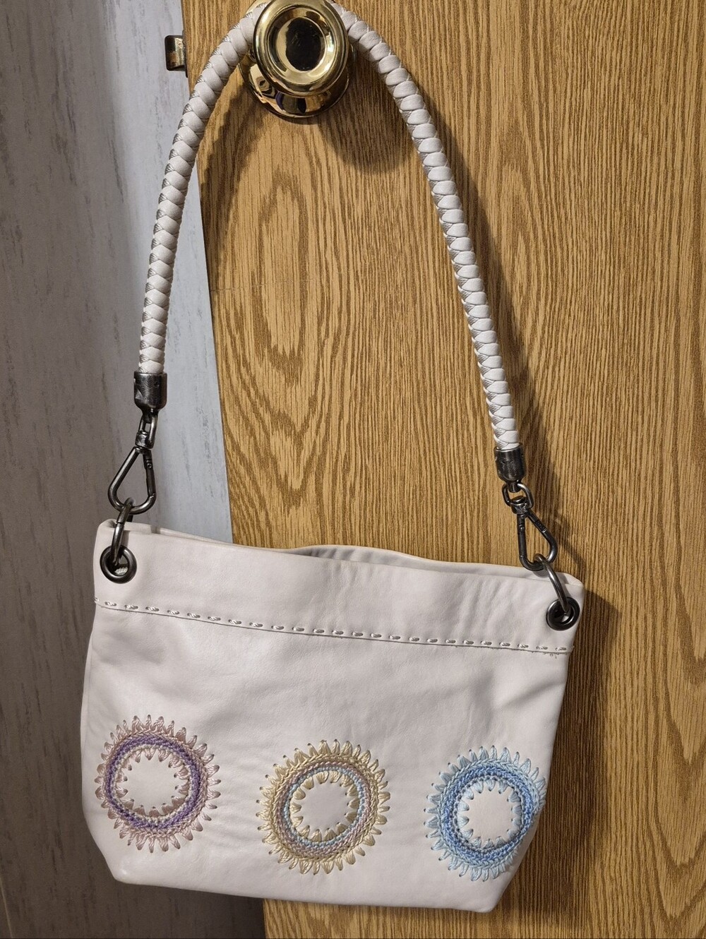The Sak Crochet Starburst Leather Shoulder Bag 12"X8"X4.5"